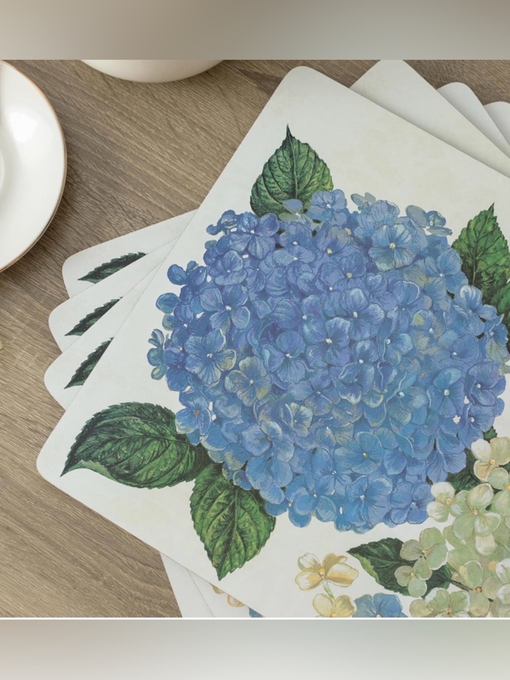 Hydrangea Placemat Set - Blue & Cream Floral - Picture 6 of 10